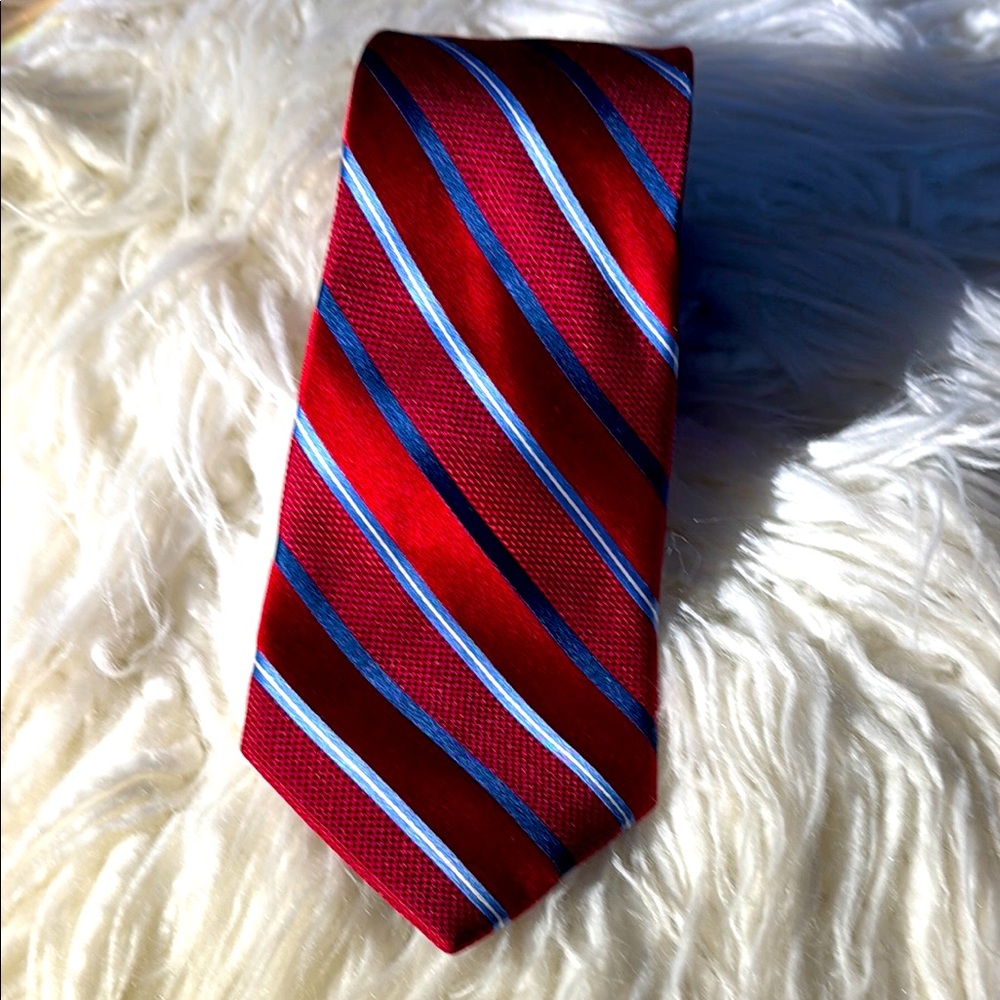 357.  Stafford Red and Blue Striped Silk Tie